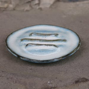 Porte-savon Rond Blanc Bleuté